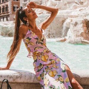 Zara Cropped Wrap Top S Lemon Print Ruffle Summer Blogger Fav Travel Vacation